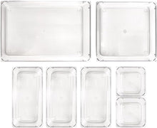 Isaac Jacobs Clear Drawer Organizer Set, Plastic Storage Bin, Multi-Use, Home, Office, Closet, Pantry, Bedroom, Bathroom, Kitchen