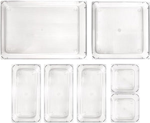 Isaac Jacobs Clear Drawer Organizer Set, Plastic Storage Bin, Multi-Use, Home, Office, Closet, Pantry, Bedroom, Bathroom, Kitchen