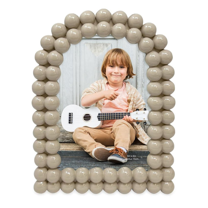 Isaac Jacobs 4x6 Glossy Taupe Double Bauble Arch Photo Frame with Black Fabric Easel, Tabletop, Wall-Mountable, Shelf and Desk, Decorative Art Design, Home Décor (4x6, Glossy Taupe)