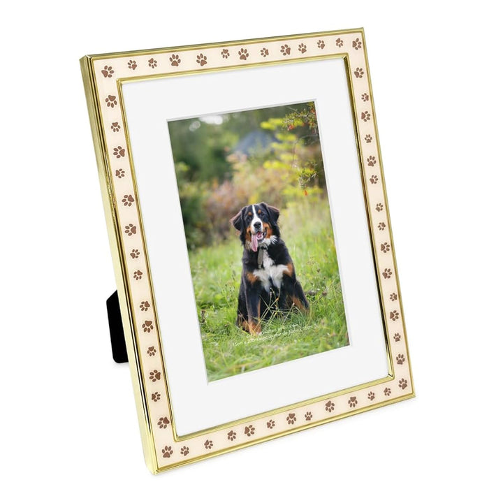 Isaac Jacobs Matted Gold Metal Enamel Frame with Brown Paw Print Design with Easel, for Countertop, Tabletop Display, Bookshelf, Desk, Wall Décor, Gold w/Brown)