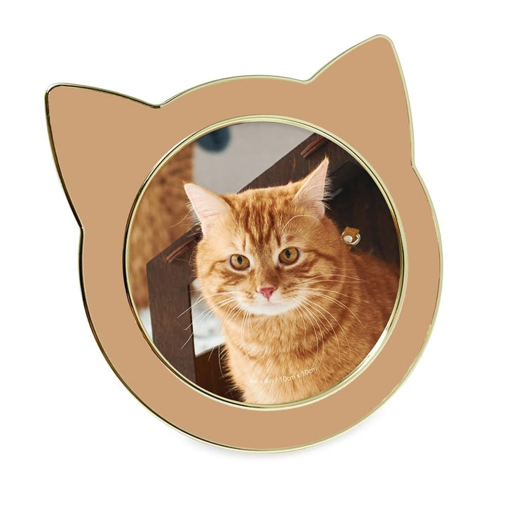 Isaac Jacobs 4x4 Gray with Silver Round Enamel Cat Picture Frame w/Ears - Tabletop, Home &amp; Office Décor, (4x4, Gray with Silver)