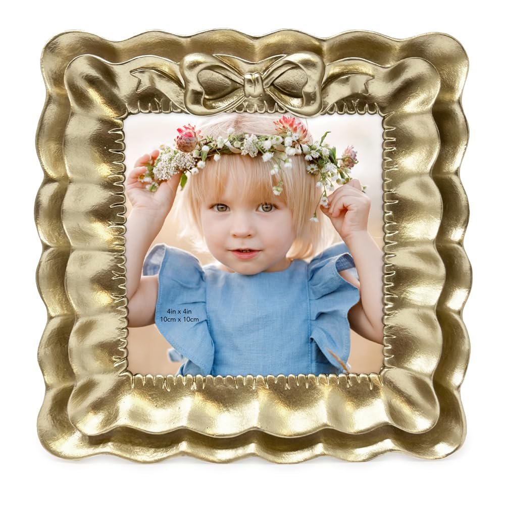 Isaac Jacobs 2x3 Blush With White Resin Picture Frame, Layered Double Ruffle Wave Design with Bow, Tabletop &amp; Wall Display Photo Frame, Home Décor, Art, Photo Gallery (2x3, Blush With White)