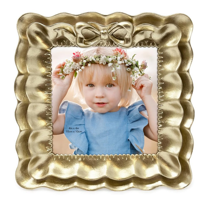 Isaac Jacobs 2x3 Blush With White Resin Picture Frame, Layered Double Ruffle Wave Design with Bow, Tabletop &amp; Wall Display Photo Frame, Home Décor, Art, Photo Gallery (2x3, Blush With White)