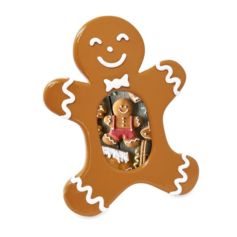 Isaac Jacobs Gingerbread Picture Frame - Fits 2x3 Photo, Vertical Resin Frame for Tabletop or Wall Display, Holiday Home Décor#color_Man (Plain)_2x3