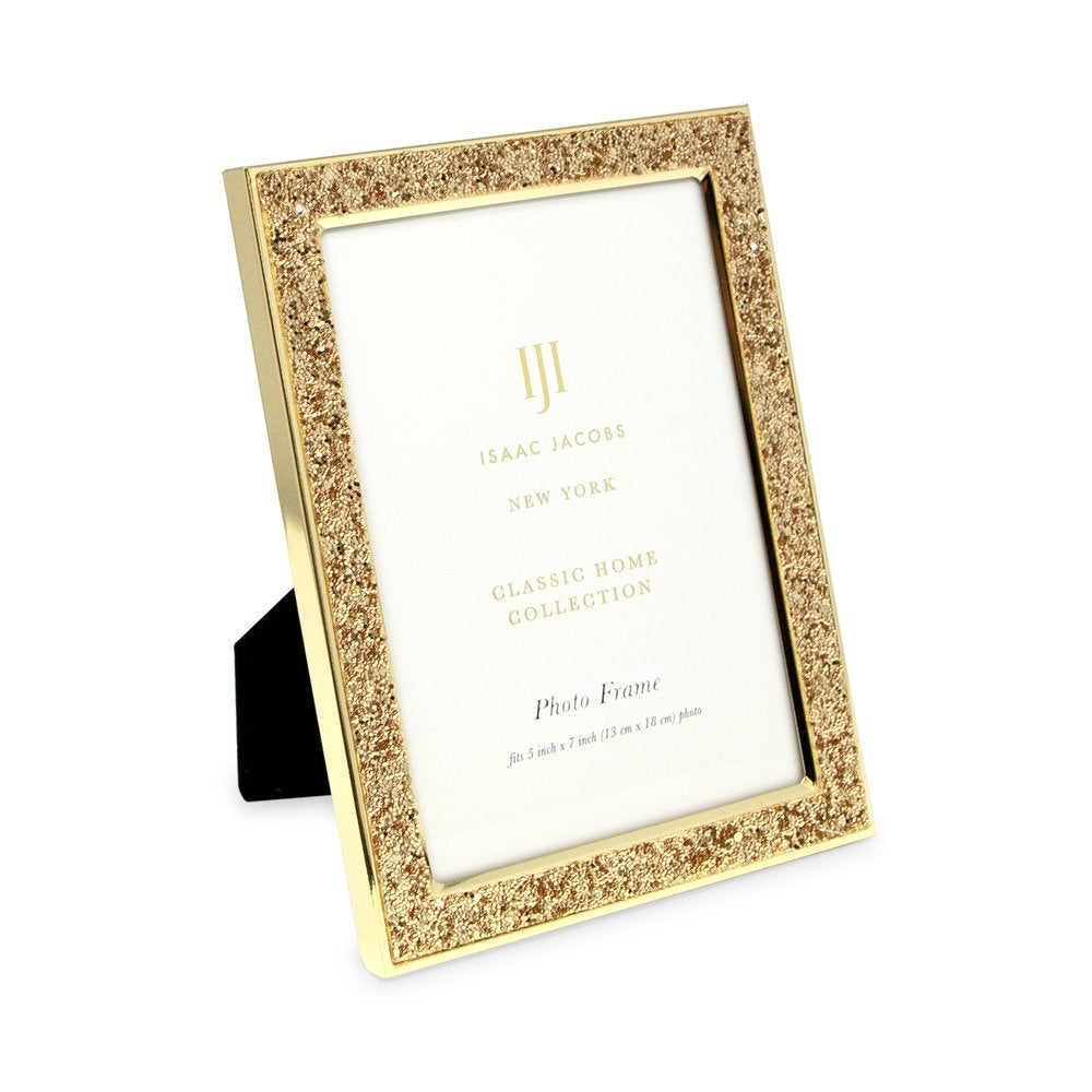 Isaac Jacobs Metal Glitter (Vertical &amp; Horizontal) Picture Frame, with Black Fabric Easel, Wall-Mountable, Made for Tabletop, Counterspace, Shelf and Desk