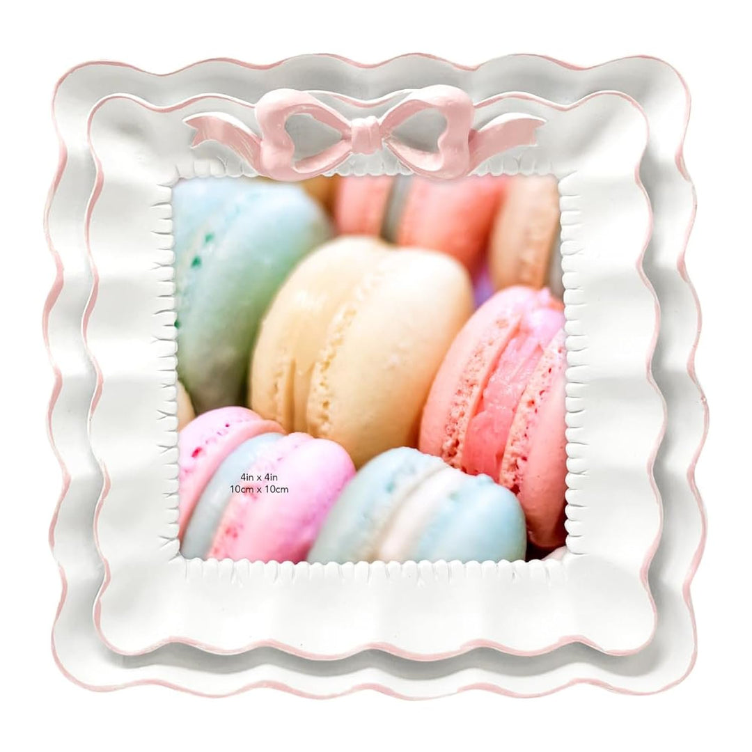 Isaac Jacobs 2x3 Blush With White Resin Picture Frame, Layered Double Ruffle Wave Design with Bow, Tabletop &amp; Wall Display Photo Frame, Home Décor, Art, Photo Gallery (2x3, Blush With White)