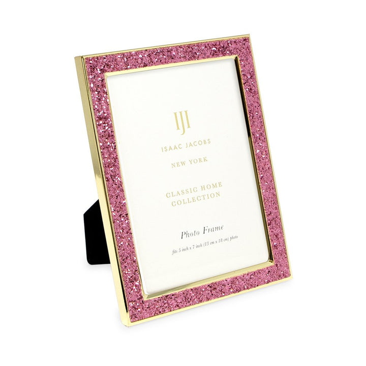 Isaac Jacobs Metal Glitter (Vertical &amp; Horizontal) Picture Frame, with Black Fabric Easel, Wall-Mountable, Made for Tabletop, Counterspace, Shelf and Desk