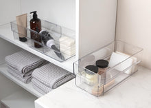 Isaac Jacobs 2-Pack Clear Expandable Storage Bins, Plastic Organizer with Cut-Out Handles, Adjustable Length from 11-19" for Home, Kitchen & Office