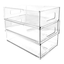 Isaac Jacobs 2-Pack Clear Expandable Storage Bins, Plastic Organizer with Cut-Out Handles, Adjustable Length from 11-19" for Home, Kitchen & Office