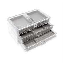 Isaac Jacobs Clear Acrylic 4-Drawer Jewelry Organizer (9.25” x 5.4” x 4.25”) w/ Velvet Lining, Stackable Storage Box For Rings, Necklaces, Bracelets, Earrings & Watches, Tabletop Display Case