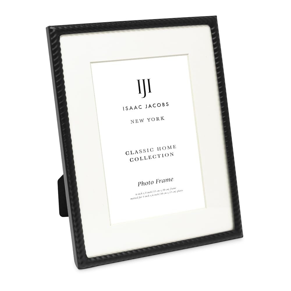 Isaac Jacobs Metal Rope Border Picture Frame, Horizontal &amp; Vertical for Tabletop and Wall Display, Home Decor, Metal Frame