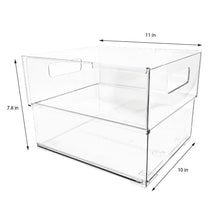 Isaac Jacobs 2-Pack Clear Expandable Storage Bins, Plastic Organizer with Cut-Out Handles, Adjustable Length from 11-19" for Home, Kitchen & Office