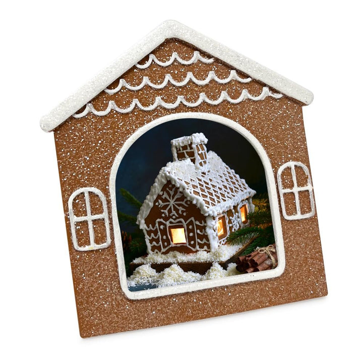 Isaac Jacobs Holiday‑Inspired Gingerbread House Picture Frame, Glitter Resin Picture Frame, Tabletop or Wall Display, Home Décor_