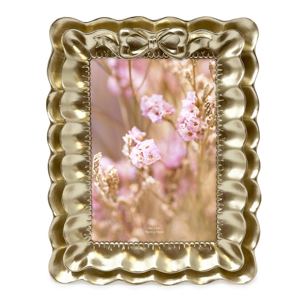 Isaac Jacobs 2x3 Blush With White Resin Picture Frame, Layered Double Ruffle Wave Design with Bow, Tabletop &amp; Wall Display Photo Frame, Home Décor, Art, Photo Gallery (2x3, Blush With White)
