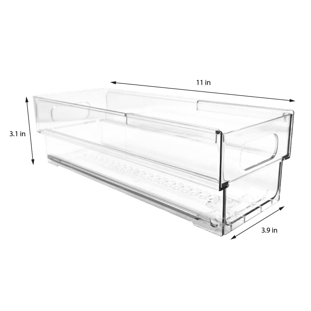 Isaac Jacobs 2-Pack Clear Expandable Storage Bins, Plastic Organizer with Cut-Out Handles, Adjustable Length from 11-19" for Home, Kitchen &amp; Office