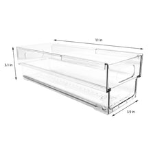 Isaac Jacobs 2-Pack Clear Expandable Storage Bins, Plastic Organizer with Cut-Out Handles, Adjustable Length from 11-19" for Home, Kitchen & Office