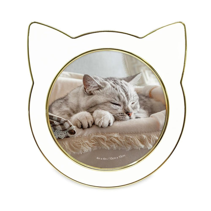 Isaac Jacobs 4x4 Gray with Silver Round Enamel Cat Picture Frame w/Ears - Tabletop, Home &amp; Office Décor, (4x4, Gray with Silver)