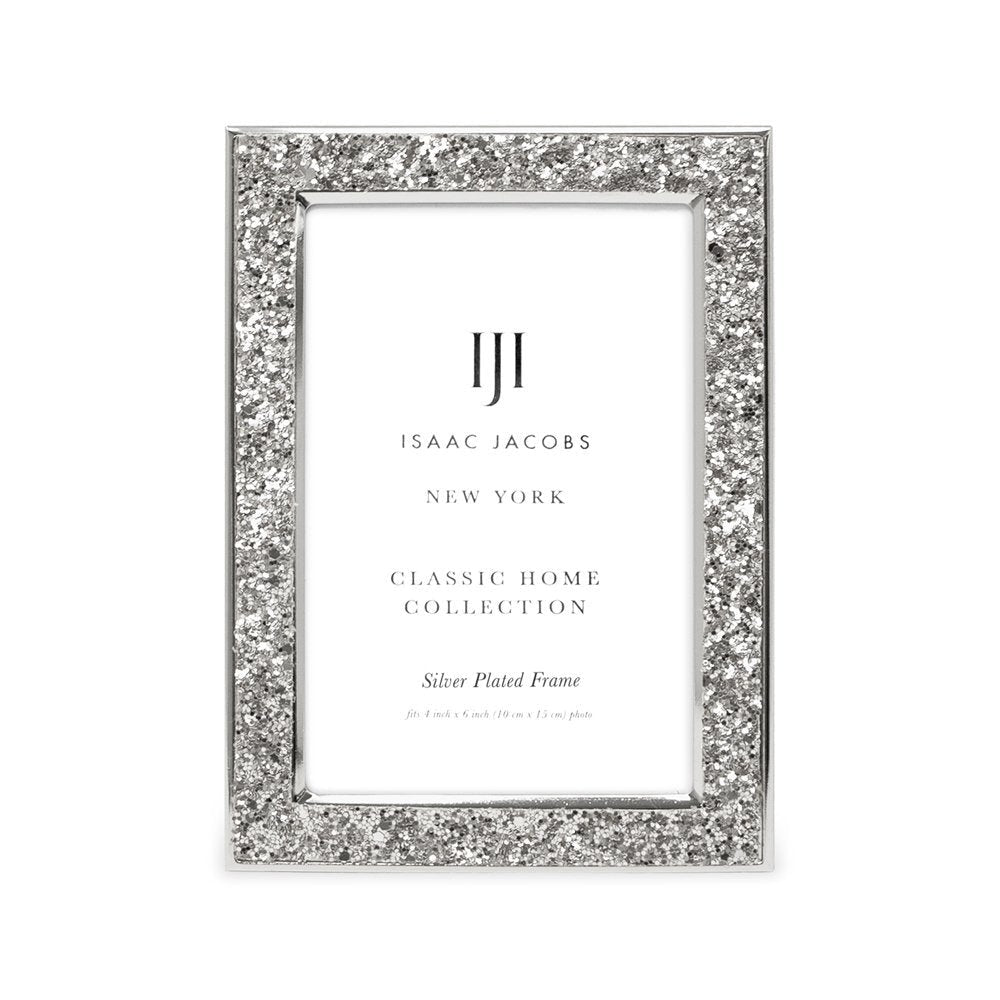 Isaac Jacobs Metal Glitter (Vertical &amp; Horizontal) Picture Frame, with Black Fabric Easel, Wall-Mountable, Made for Tabletop, Counterspace, Shelf and Desk