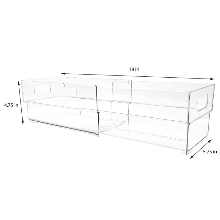Isaac Jacobs 2-Pack Clear Expandable Storage Bins, Plastic Organizer with Cut-Out Handles, Adjustable Length from 11-19" for Home, Kitchen &amp; Office