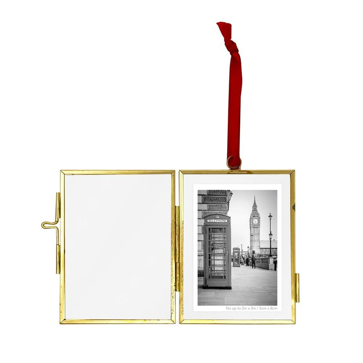 Isaac Jacobs (2"x3" Vintage Style Brass and Glass Ornament Frame with Locket Closure (Vertical) (Antique Gold), Metal Floating Frame, Made for Hanging