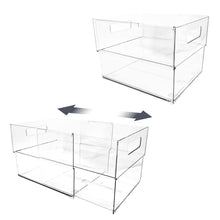 Isaac Jacobs 2-Pack Clear Expandable Storage Bins, Plastic Organizer with Cut-Out Handles, Adjustable Length from 11-19" for Home, Kitchen & Office