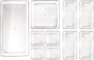 Isaac Jacobs Clear Drawer Organizer Set, Plastic Storage Bin, Multi-Use, Home, Office, Closet, Pantry, Bedroom, Bathroom, Kitchen