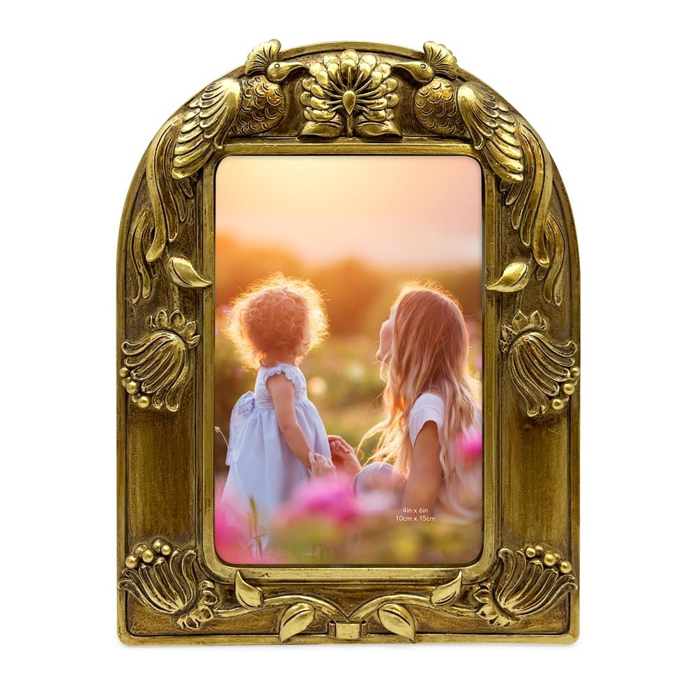 Isaac Jacobs 4x6 Peacock Arch Frame with Easel for Tabletop Display, Decorative Art Design, Home Décor
