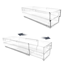 Isaac Jacobs 2-Pack Clear Expandable Storage Bins, Plastic Organizer with Cut-Out Handles, Adjustable Length from 11-19" for Home, Kitchen & Office