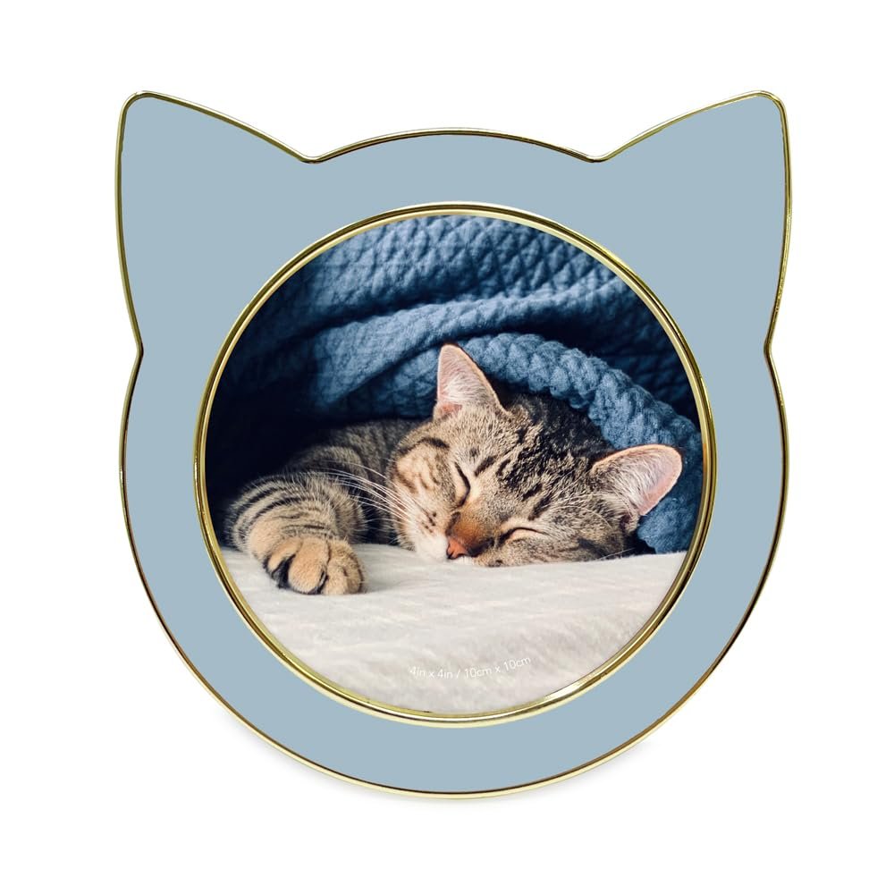 Isaac Jacobs 4x4 Gray with Silver Round Enamel Cat Picture Frame w/Ears - Tabletop, Home &amp; Office Décor, (4x4, Gray with Silver)