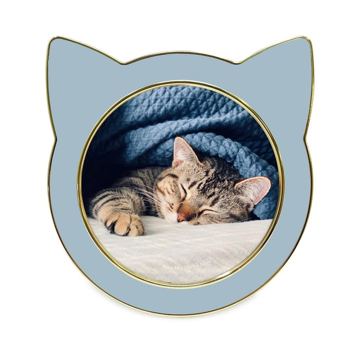 Isaac Jacobs 4x4 Gray with Silver Round Enamel Cat Picture Frame w/Ears - Tabletop, Home &amp; Office Décor, (4x4, Gray with Silver)