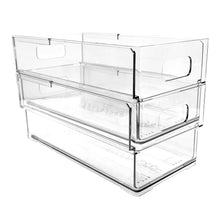 Isaac Jacobs 2-Pack Clear Expandable Storage Bins, Plastic Organizer with Cut-Out Handles, Adjustable Length from 11-19" for Home, Kitchen & Office