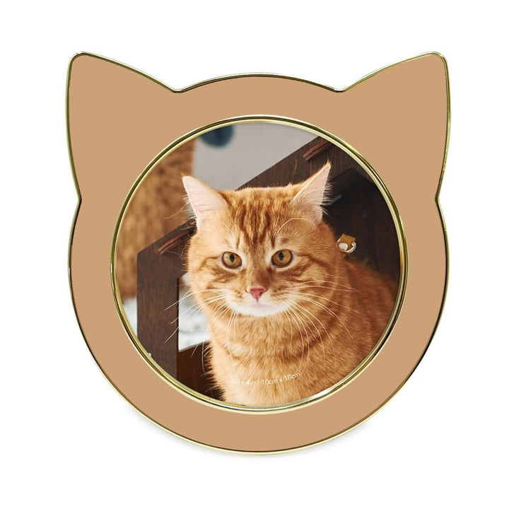 Isaac Jacobs 4x4 Gray with Silver Round Enamel Cat Picture Frame w/Ears - Tabletop, Home &amp; Office Décor, (4x4, Gray with Silver)