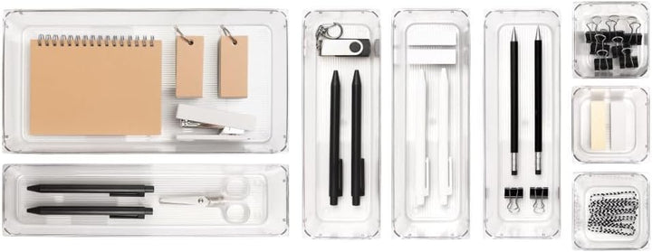 Isaac Jacobs Clear Drawer Organizer Set, Plastic Storage Bin, Multi-Use, Home, Office, Closet, Pantry, Bedroom, Bathroom, Kitchen