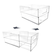 Isaac Jacobs 2-Pack Clear Expandable Storage Bins, Plastic Organizer with Cut-Out Handles, Adjustable Length from 11-19" for Home, Kitchen & Office
