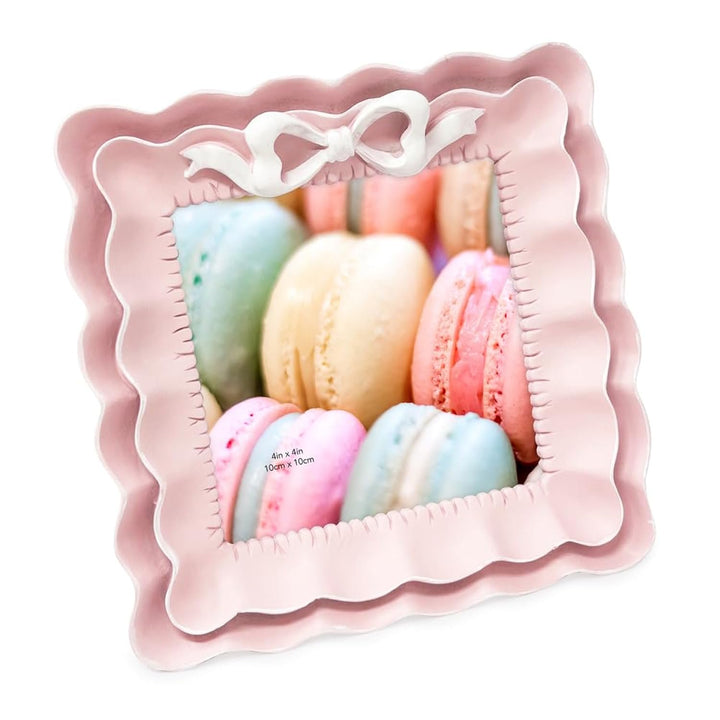 Isaac Jacobs 2x3 Blush With White Resin Picture Frame, Layered Double Ruffle Wave Design with Bow, Tabletop &amp; Wall Display Photo Frame, Home Décor, Art, Photo Gallery (2x3, Blush With White)