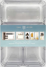 Isaac Jacobs Clear Drawer Organizer Set, Plastic Storage Bin, Multi-Use, Home, Office, Closet, Pantry, Bedroom, Bathroom, Kitchen