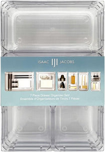 Isaac Jacobs Clear Drawer Organizer Set, Plastic Storage Bin, Multi-Use, Home, Office, Closet, Pantry, Bedroom, Bathroom, Kitchen