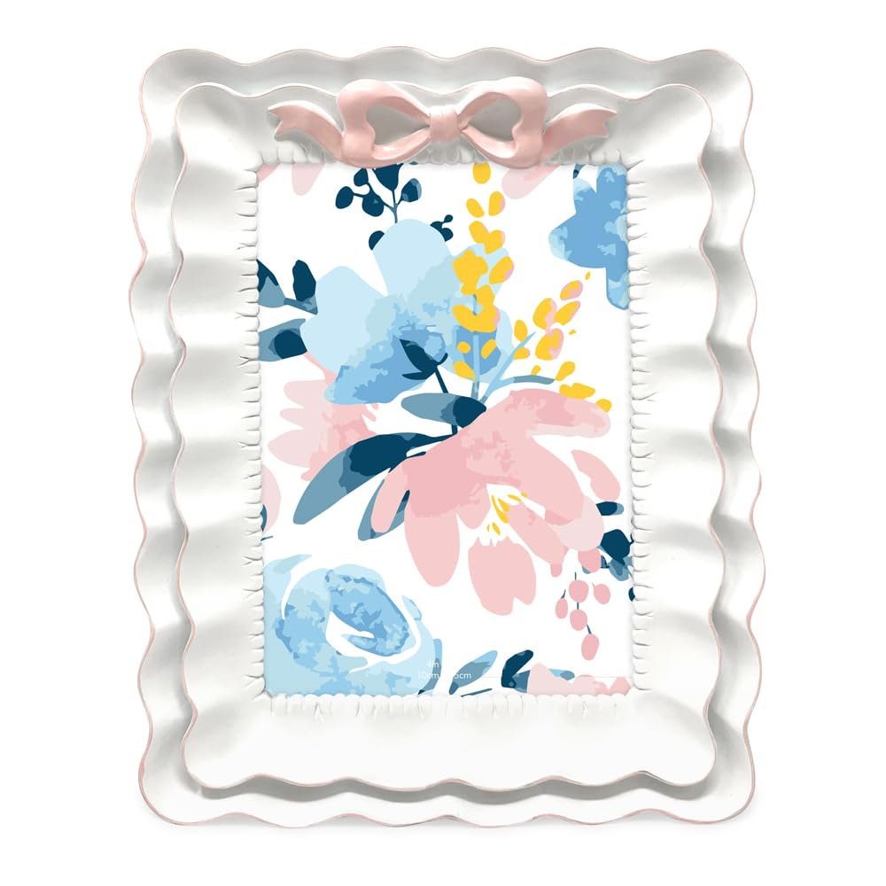 Isaac Jacobs 2x3 Blush With White Resin Picture Frame, Layered Double Ruffle Wave Design with Bow, Tabletop &amp; Wall Display Photo Frame, Home Décor, Art, Photo Gallery (2x3, Blush With White)