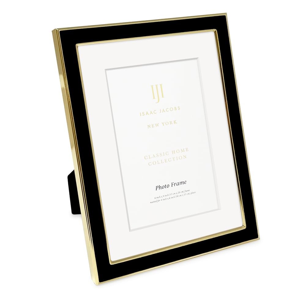 Isaac Jacobs Enamel Picture Frame with Metal Edge with Easel, Tabletop Display, Wall Décor, Photo Gallery