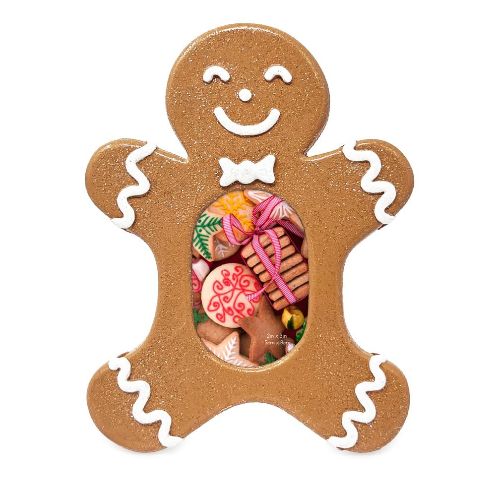 Isaac Jacobs Gingerbread Picture Frame - Fits 2x3 Photo, Vertical Resin Frame for Tabletop or Wall Display, Holiday Home Décor