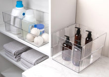 Isaac Jacobs 2-Pack Clear Expandable Storage Bins, Plastic Organizer with Cut-Out Handles, Adjustable Length from 11-19" for Home, Kitchen & Office