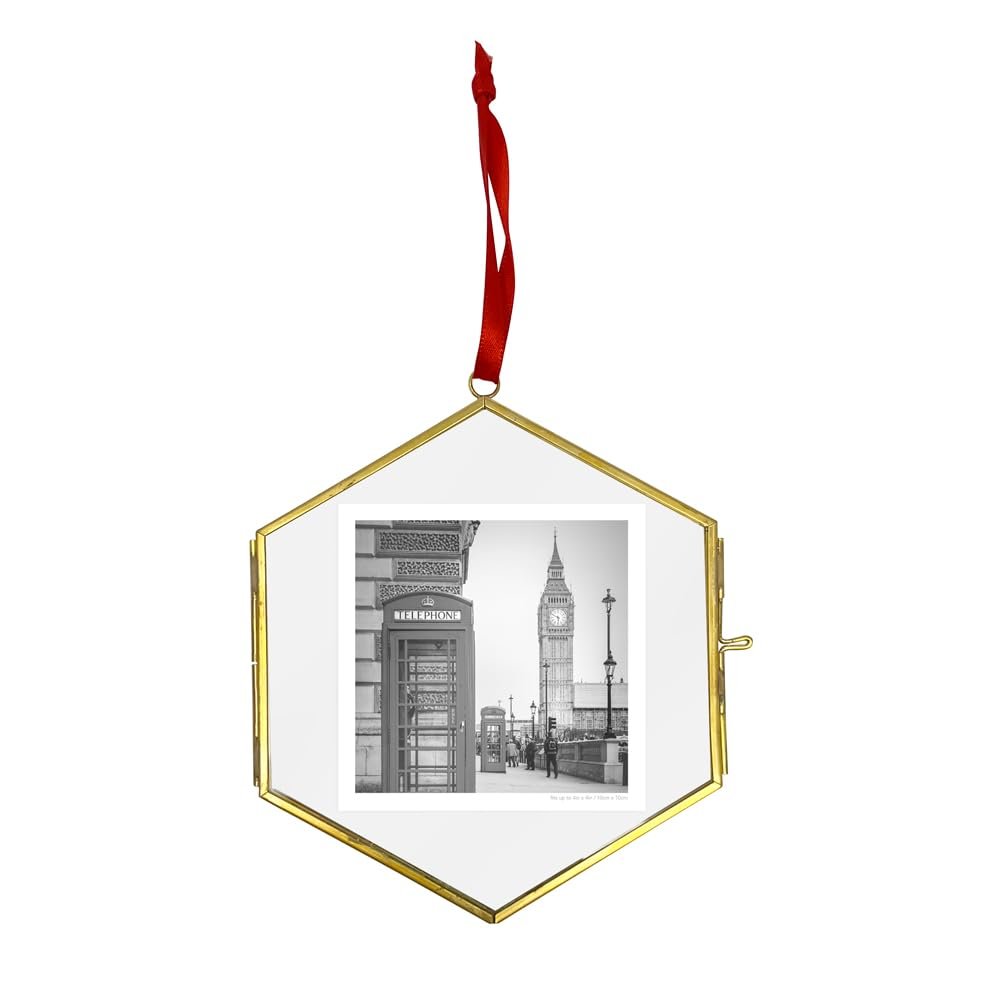 Isaac Jacobs (4.3"x5") Vintage Style Brass and Glass Hexagon Ornament Frame with Locket Closure (Vertical) (Antique Gold), Metal Floating Frame, Made for Hanging