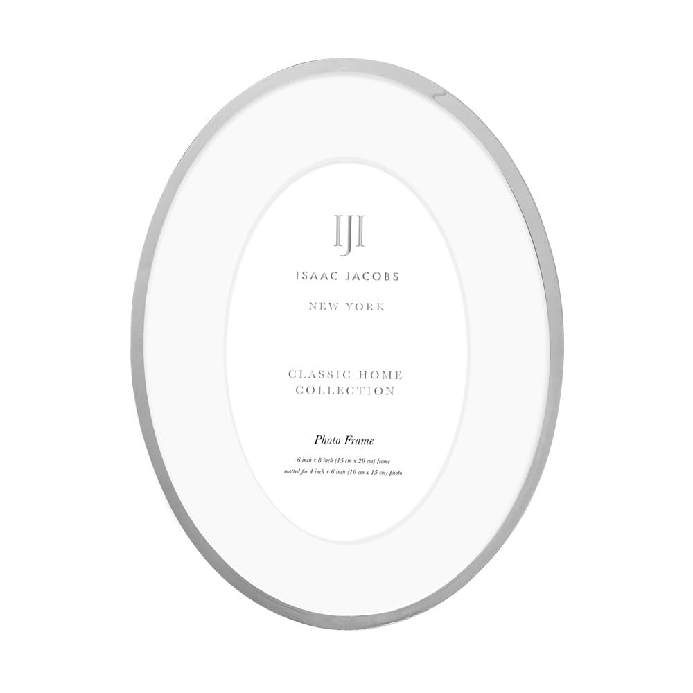 Isaac Jacobs Oval Metal Picture Frame, Classic Photo Frame Made For Tabletop &amp; Hanging Display, Photo Gallery and Wall Art