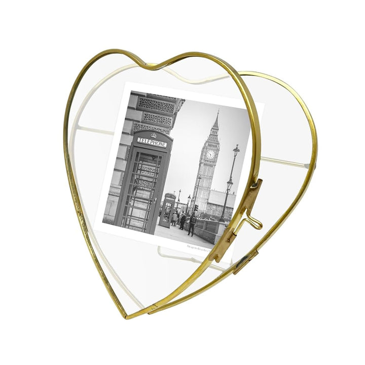 Isaac Jacobs (4"x4" Vintage Style Heart-Shaped Brass and Glass Ornament Frame with Locket Closure (Vertical) (Antique Gold), Metal Floating Frame, Made for Tabletop Display