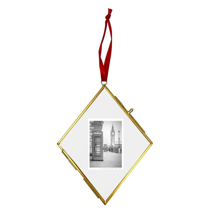 Isaac Jacobs (2"x3" Vintage Style Brass and Glass Diamond Ornament Frame with Locket Closure (Vertical) (Antique Gold), Metal Floating Frame, Made for Hanging