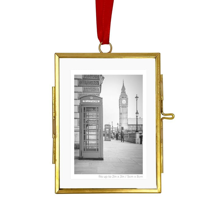 Isaac Jacobs (2"x3" Vintage Style Brass and Glass Ornament Frame with Locket Closure (Vertical) (Antique Gold), Metal Floating Frame, Made for Hanging