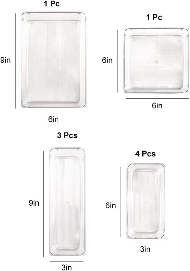 Isaac Jacobs Clear Drawer Organizer Set, Plastic Storage Bin, Multi-Use, Home, Office, Closet, Pantry, Bedroom, Bathroom, Kitchen