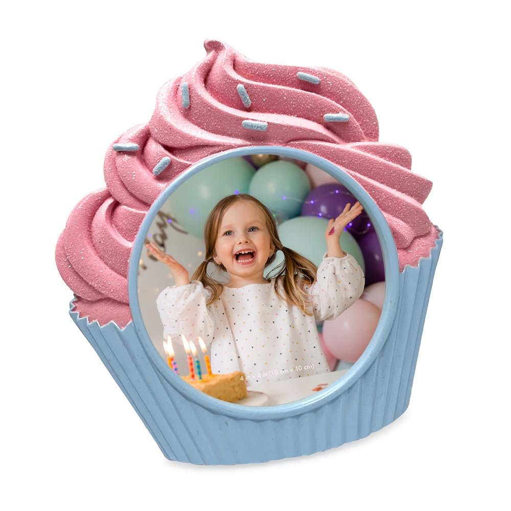 Isaac Jacobs 4x4 Cupcake Frame with Easel for Tabletop Display, Decorative Art Design, Home Décor_#color_blue