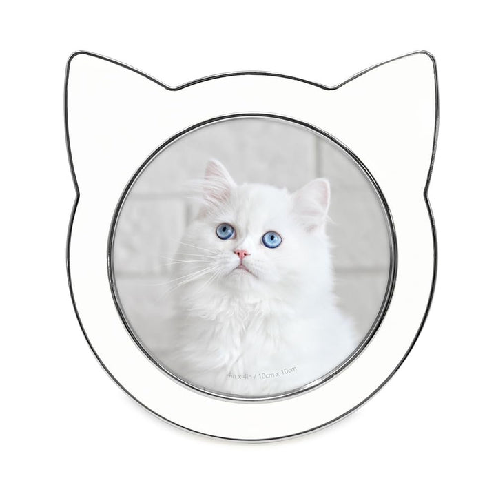 Isaac Jacobs 4x4 Gray with Silver Round Enamel Cat Picture Frame w/Ears - Tabletop, Home &amp; Office Décor, (4x4, Gray with Silver)