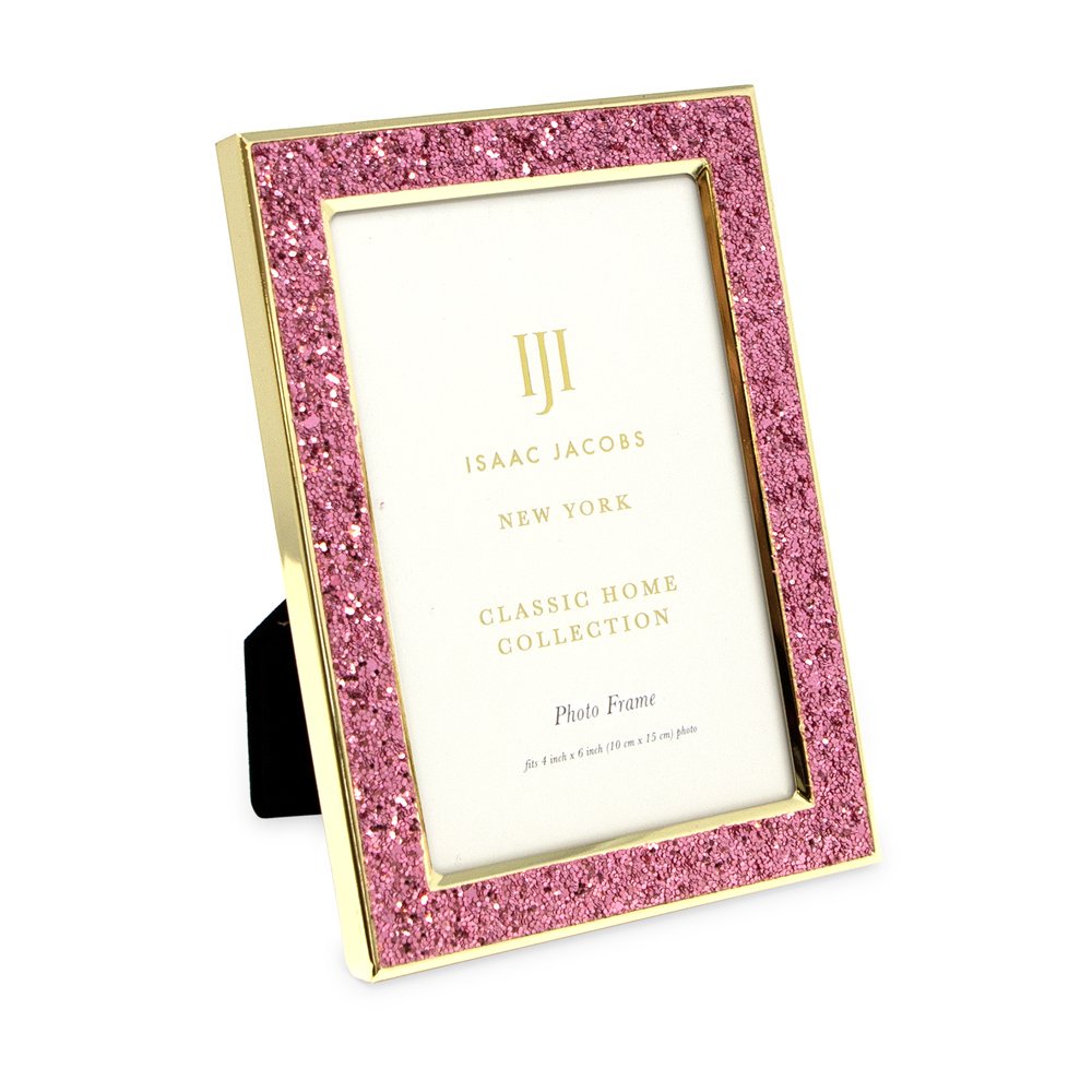 Isaac Jacobs Metal Glitter (Vertical &amp; Horizontal) Picture Frame, with Black Fabric Easel, Wall-Mountable, Made for Tabletop, Counterspace, Shelf and Desk